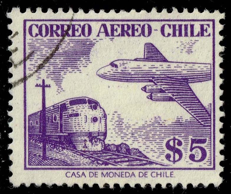 Chile #C183 Diesel Locomotive and Douglas DC-6B; Used - Click Image to Close