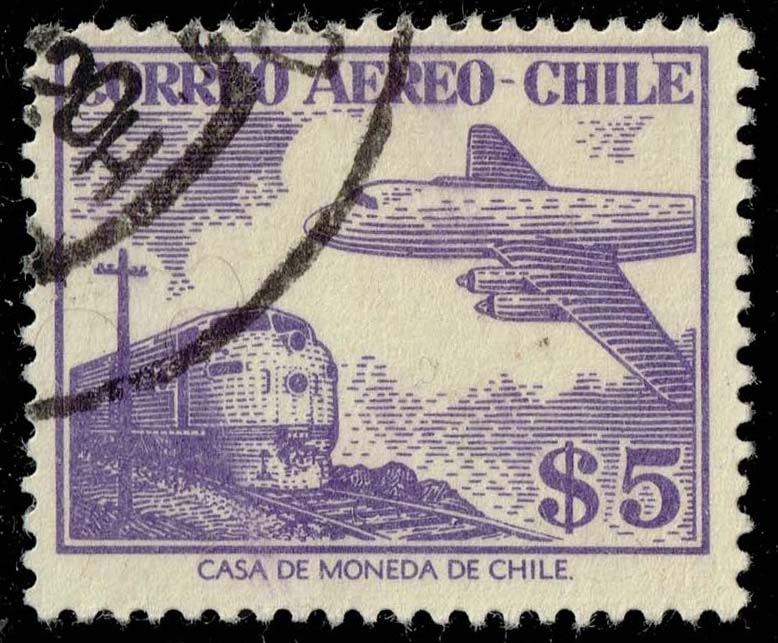 Chile #C183 Diesel Locomotive and Douglas DC-6B; Used - Click Image to Close