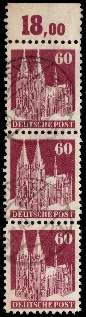 Germany #654 Cologne Cathedral Strip of 3; Used