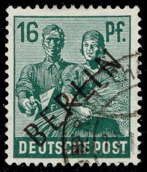 Germany #9N7 Bricklayer and Farmgirl with Wheat; Used - Click Image to Close