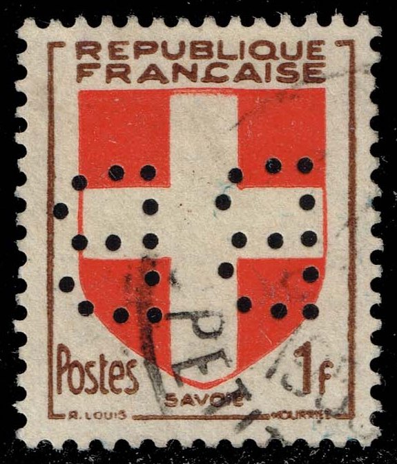 France #618 Arms of Savoy; Used Perfin - Click Image to Close