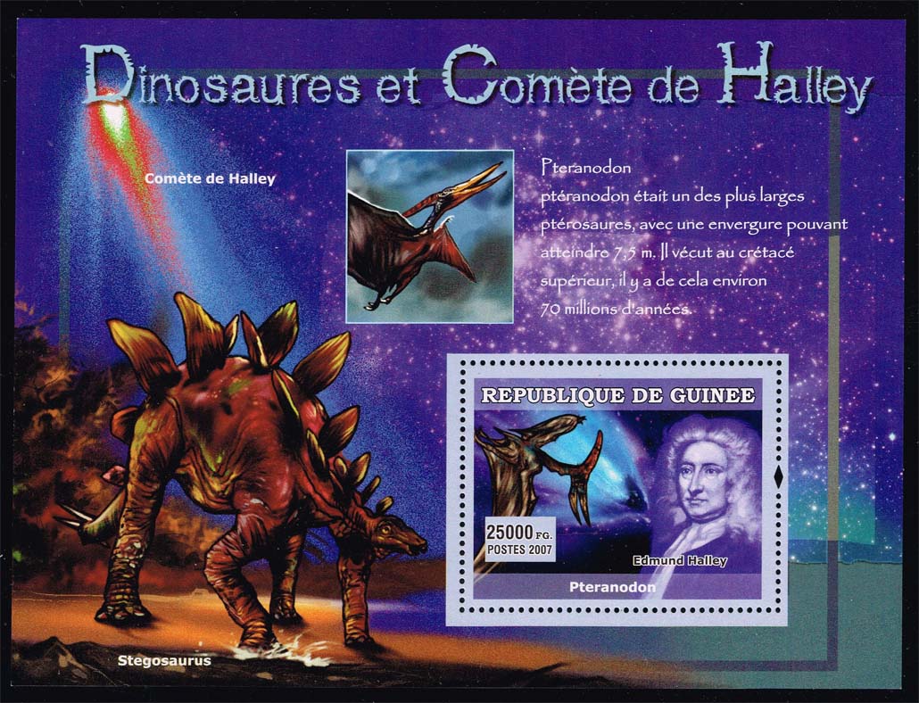 Guinea SW #5761 Halley, Pteranodon and Stegosaurus; MNH