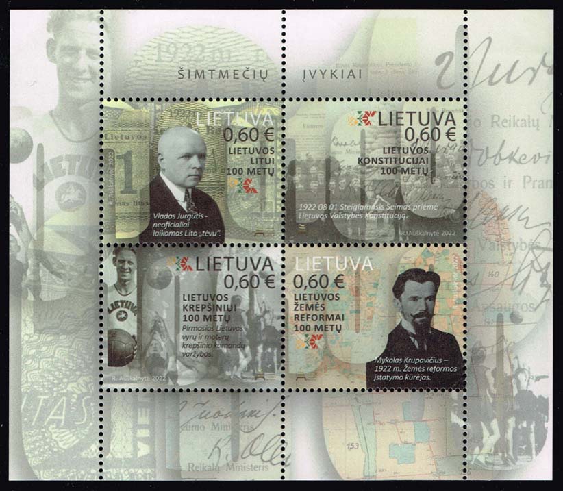 Lithuania #1195 Events of 1922 Souvenir Sheet of 4; MNH