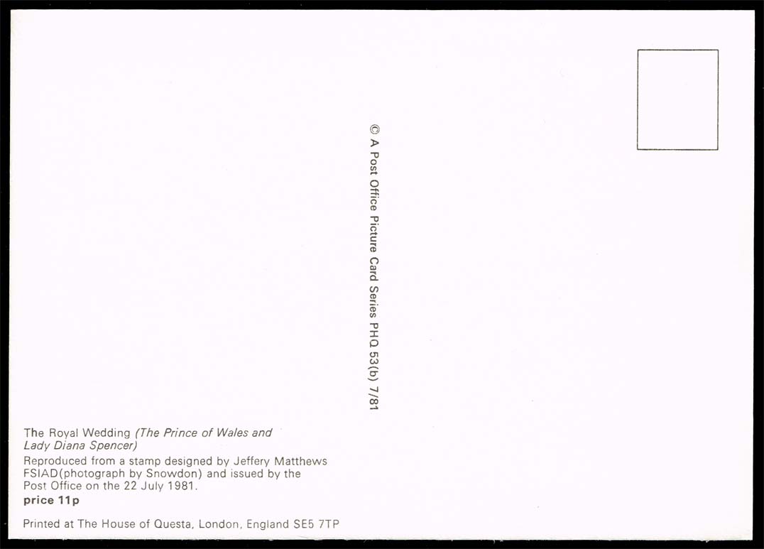 Postcard - Charles & Diana Royal Wedding - Click Image to Close
