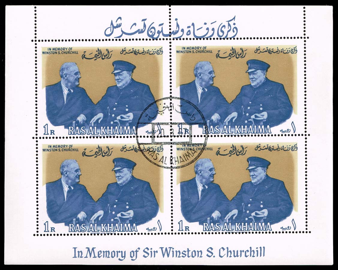 Ras al Khaima #19 Churchill Memorial Souvenir Sht of 4; CTO - Click Image to Close