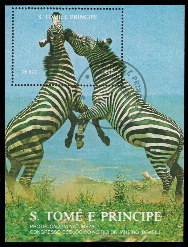 St. Thomas & Prince #1054U Zebra Minisheet; CTO