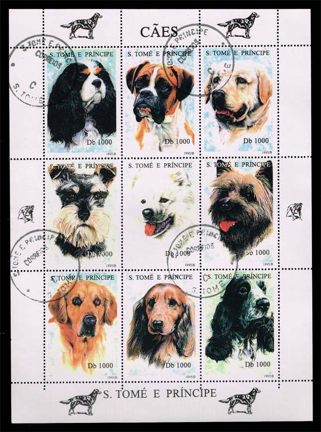 St. Thomas & Prince #1243 Dogs Souvenir Sheet of 9; CTO