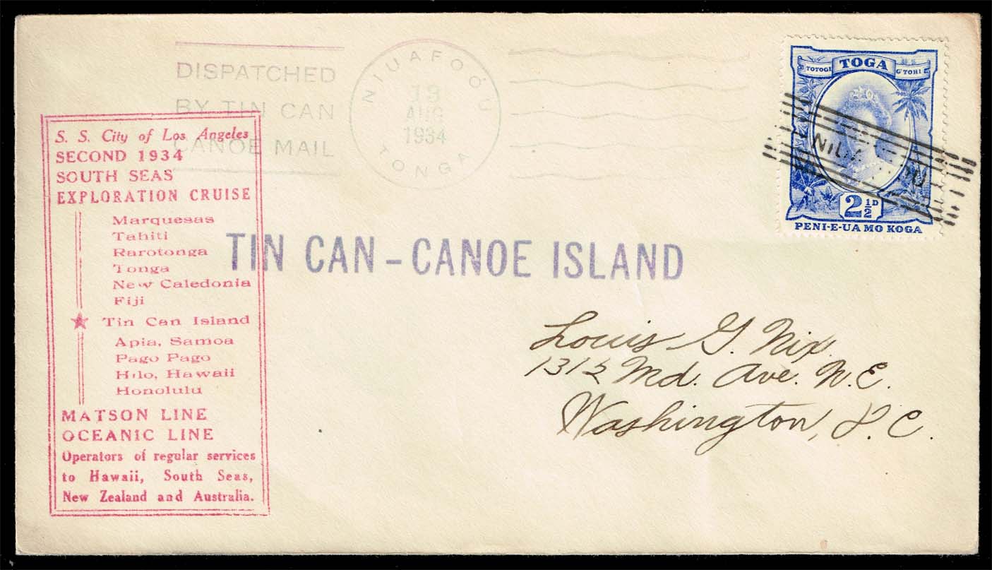 Tonga #58 on Tin Can-Canoe Island Cover - Click Image to Close