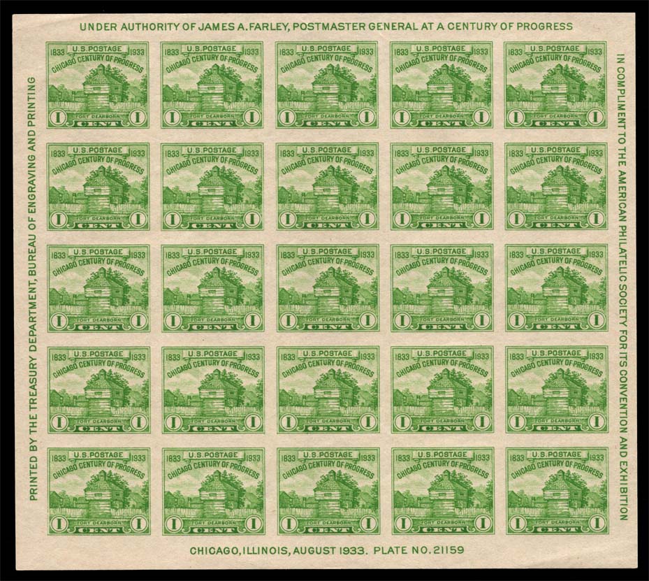 US #730 Restoration of Fort Dearborn Souvenir Sheet; NGAI