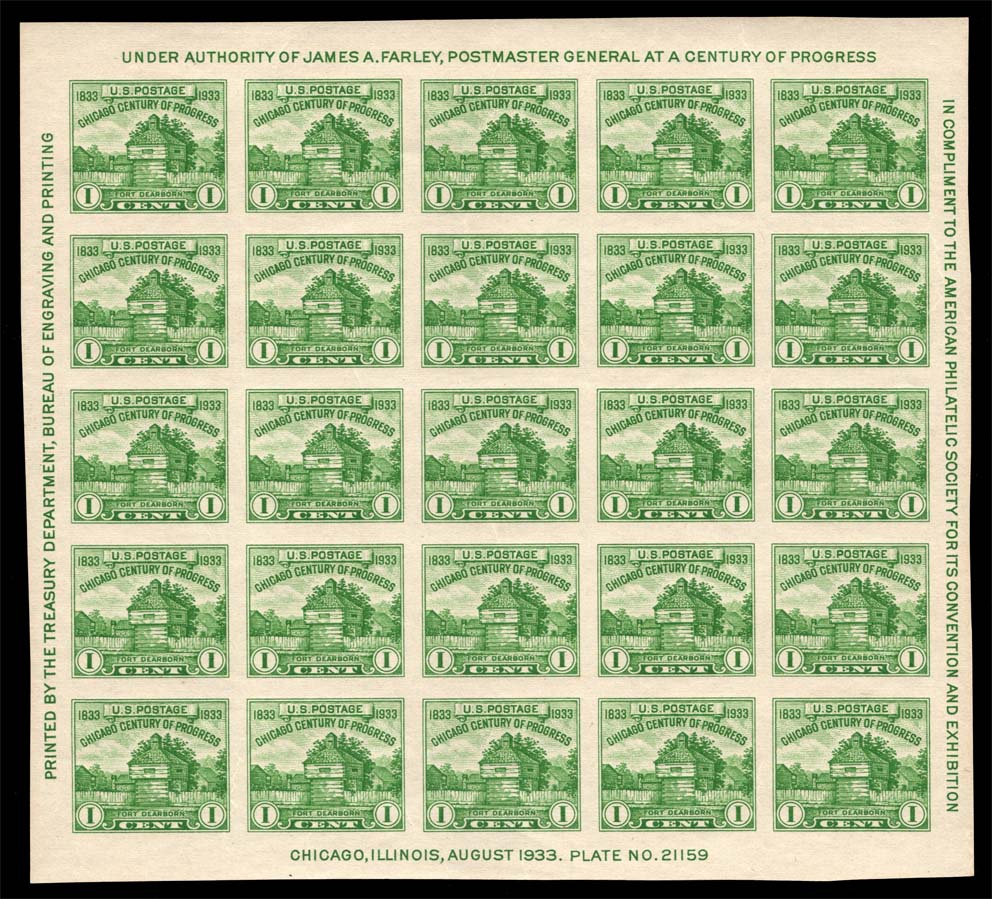 US #730 Restoration of Fort Dearborn Souvenir Sheet; NGAI