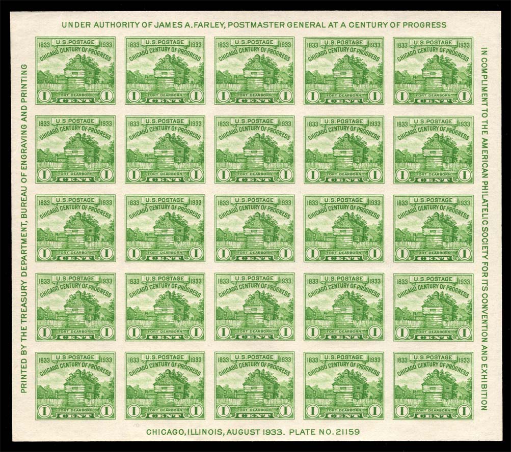 US #730 Restoration of Fort Dearborn Souvenir Sheet; NGAI