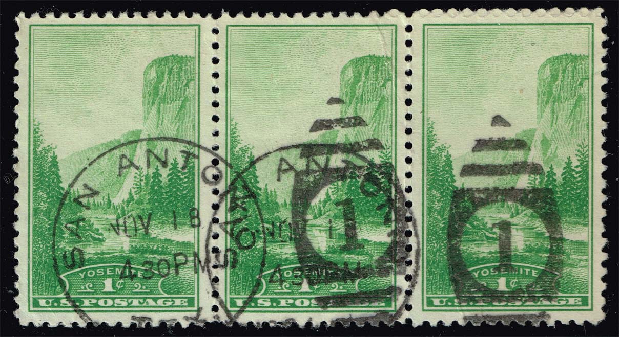 US #740 Yosemite Block of 3; Used