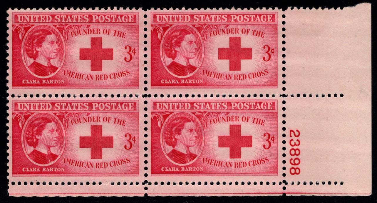 US #967 Clara Barton P# Block of 4; MNH