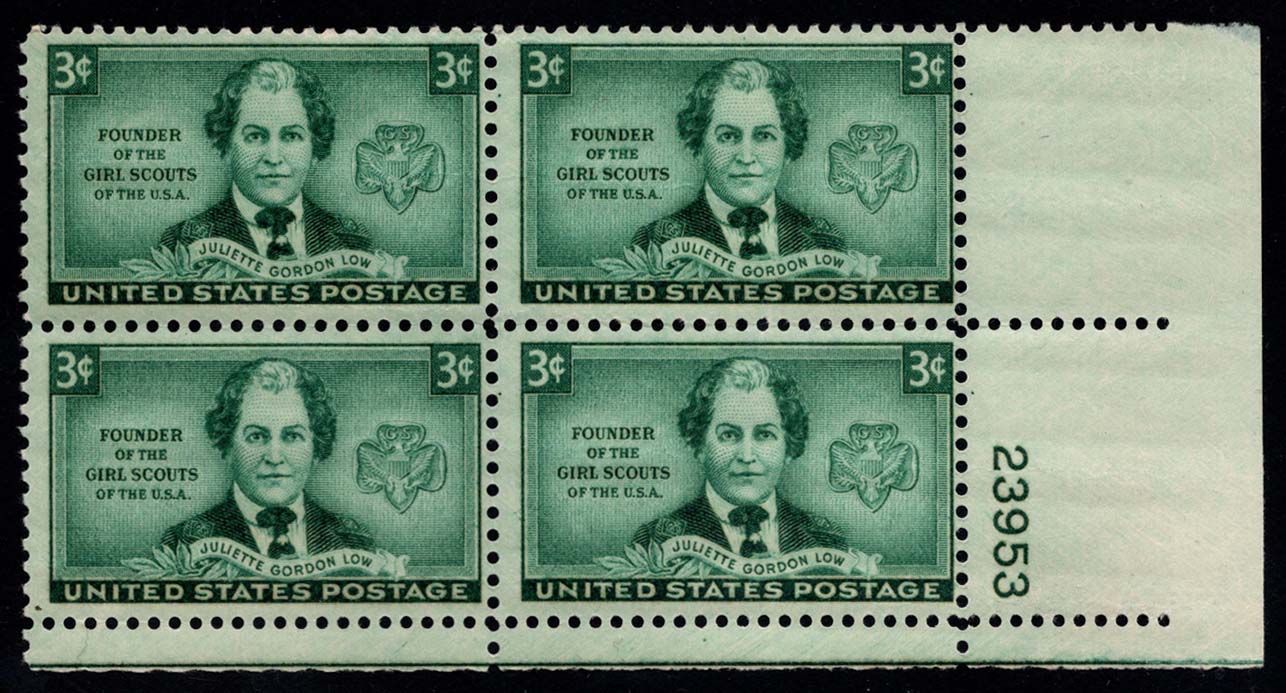 US #974 Juliette Gordon Low P# Block of 4; MNH