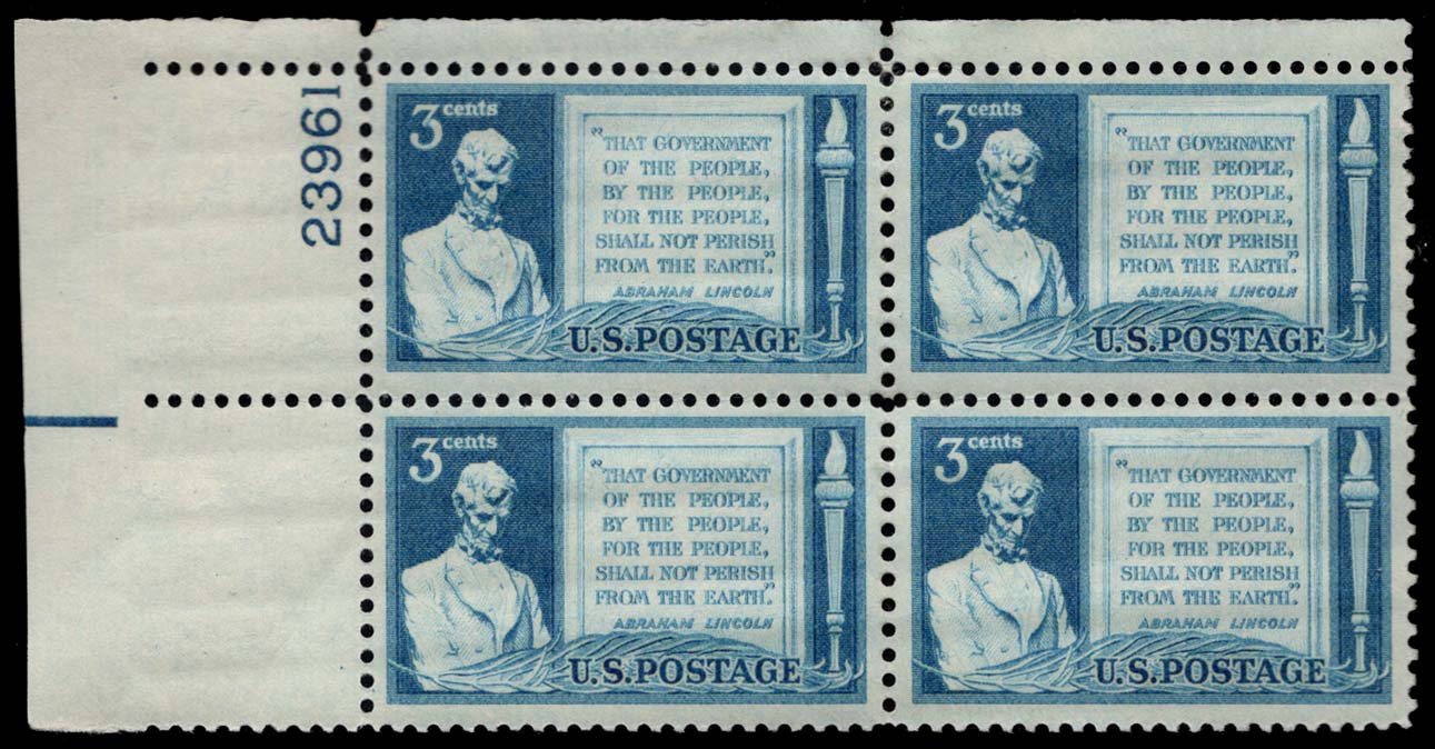 US #978 Gettysburg Address P# Block of 4; MNH