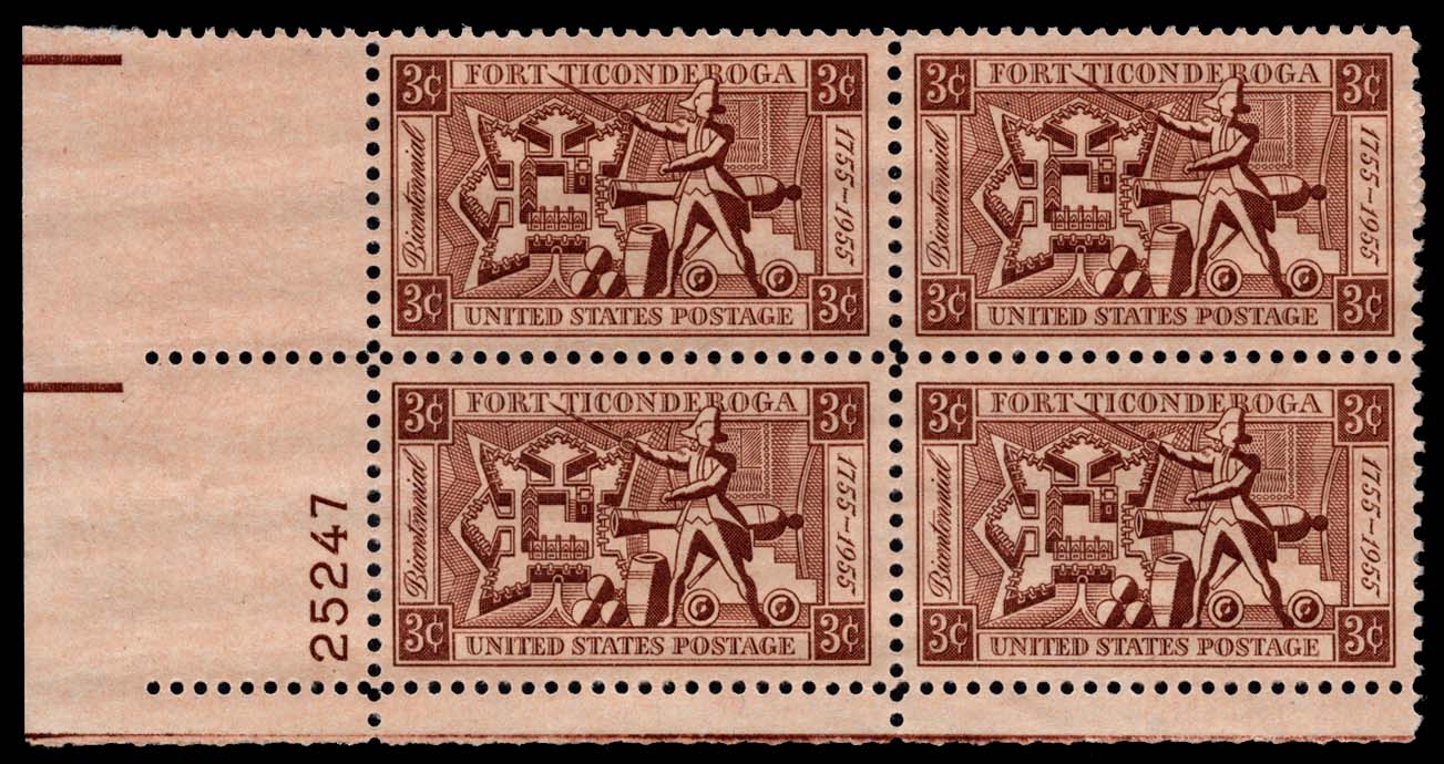 US #1071 Fort Ticonderoga P# Block of 4; MNH