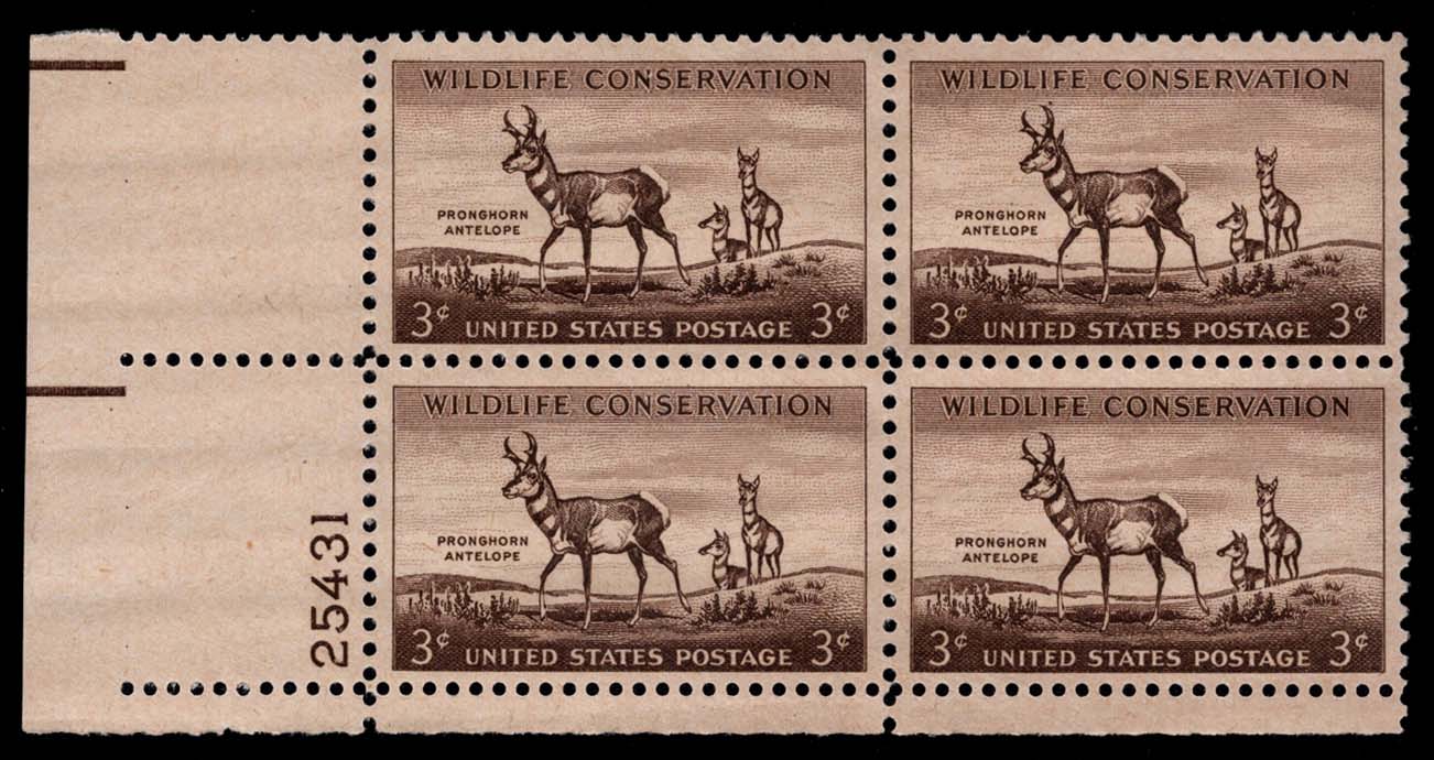 US #1078 Pronghorn Antelope P# Block of 4; MNH