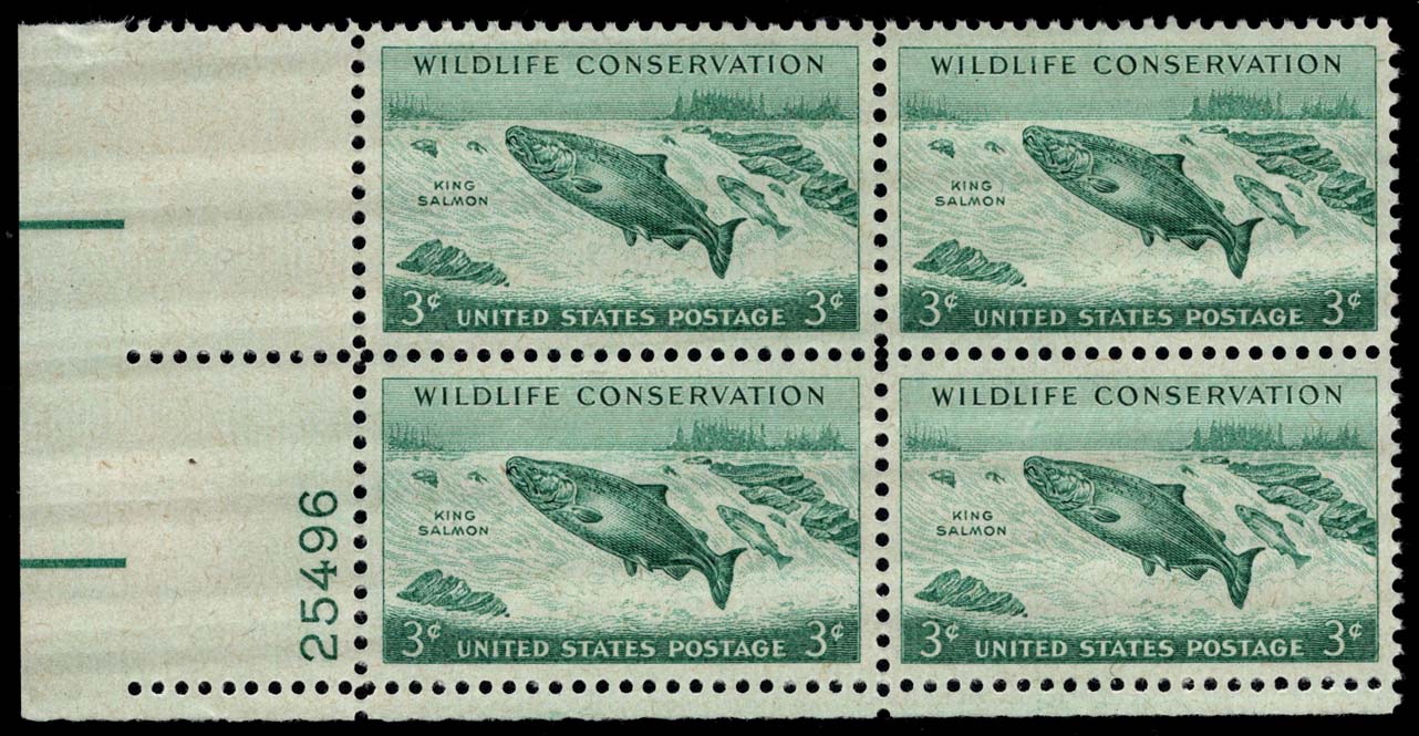 US #1079 King Salmon P# Block of 4; MNH