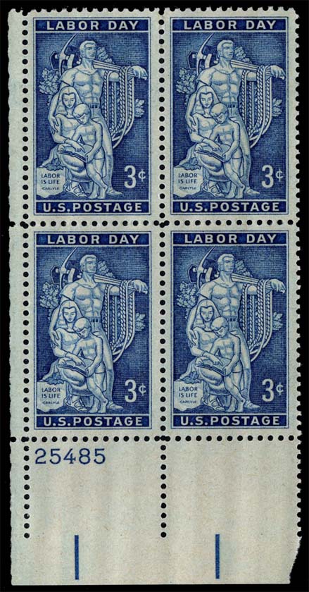 US #1082 Labor Day P# Block of 4; MNH