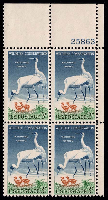 US #1098 Whooping Cranes P# Block of 4; MNH