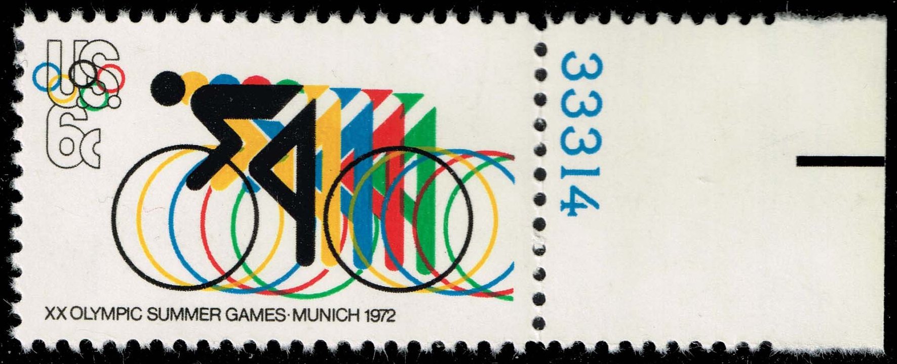 US #1460 Bicycling and Olympic Rings P# Single; MNH - Click Image to Close