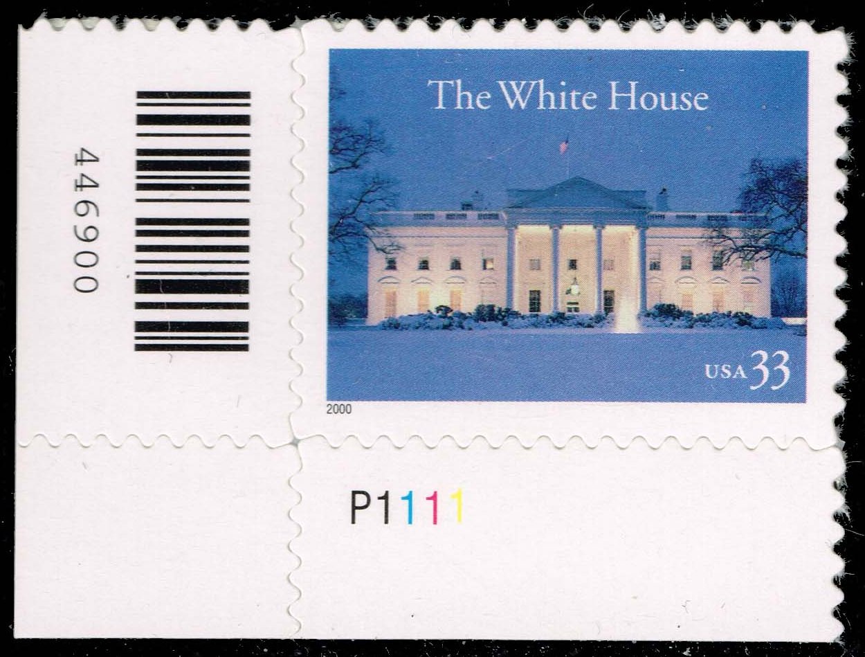 US #3445 The White House in Winter P# Single; MNH