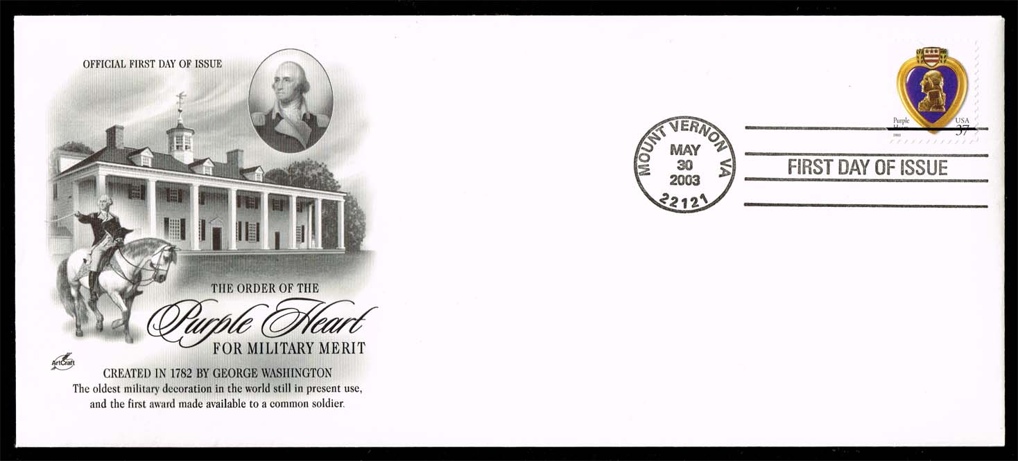 US #3784 Purple Heart First Day Cover; Unaddressed w/ Cachet