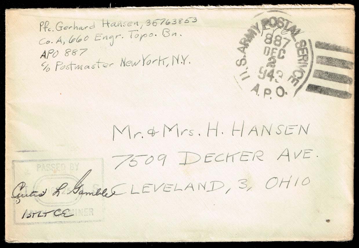 US FREE APO Censored Army Mail to Cleveland OH