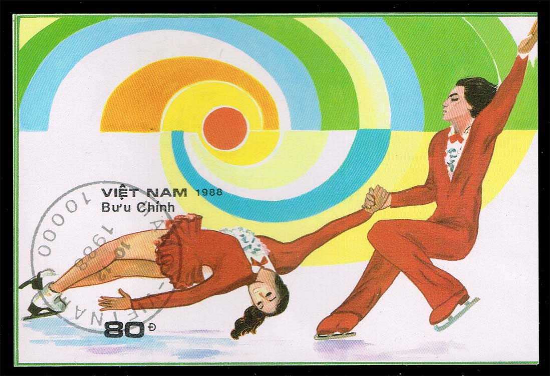 Viet Nam (North) #1986 Ice Dancing Pair Souvenir Sheet; CTO - Click Image to Close